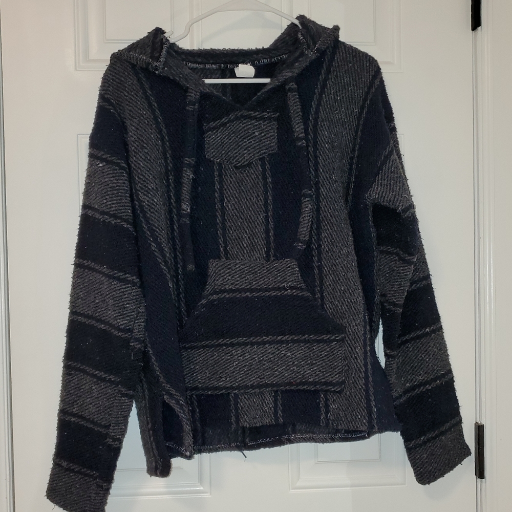❤️ Baja Pullover - Drug Rug Hoodie With Pocket - Unisex M Gray, Navy